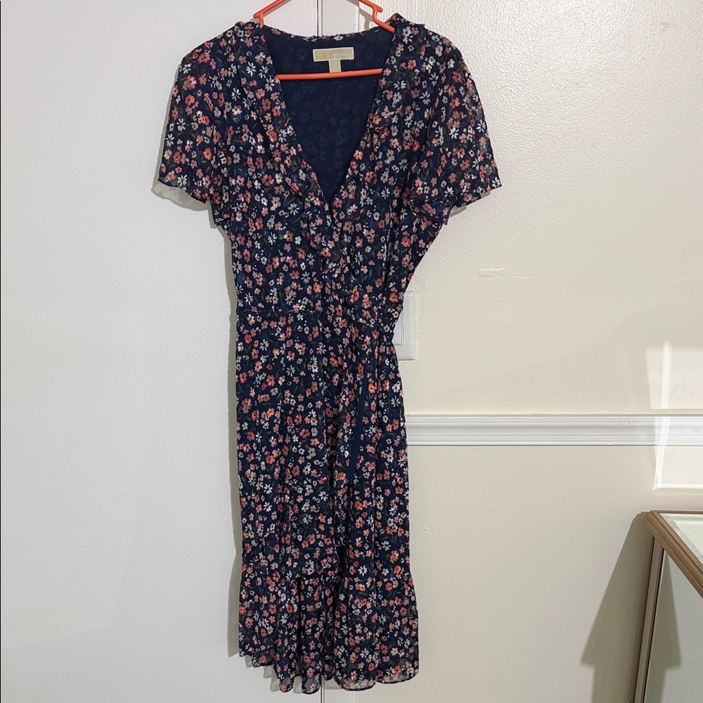 Michael Kors Navy Floral Midi Dress